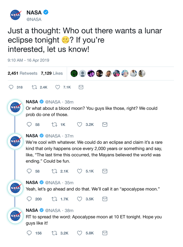 Illustration for article titled Science FTW! NASA Just Posted A Tweet Announcing That They’re Thinking About Doing A Lunar Eclipse Tonight If There’s Any Interest